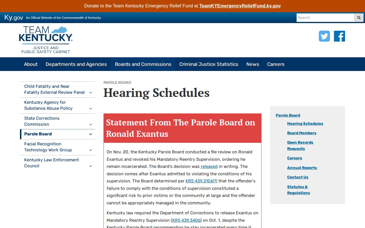Perry County parole hearing schedule and eligibility records